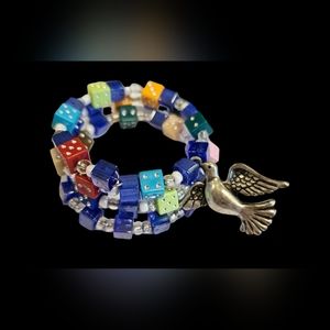 Charm Beaded Memory Wire Wrap Bracelet Dice Dove Luck